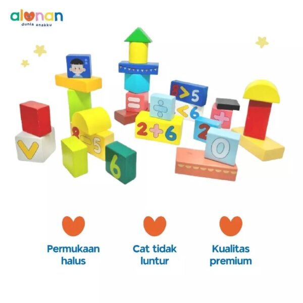 Wooden Toys – Alphabet & Counting Blocks 52 pcs - Image 5