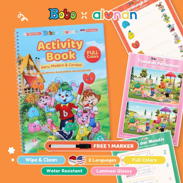 Alunan x Bobo Activity Book – Buku Aktivitas Anak Wipe and Clean